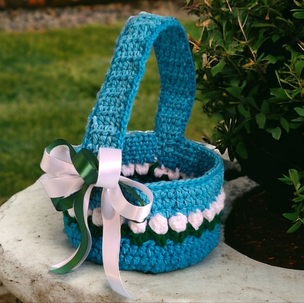 Handmade Crochet Spring Tulips Easter Basket